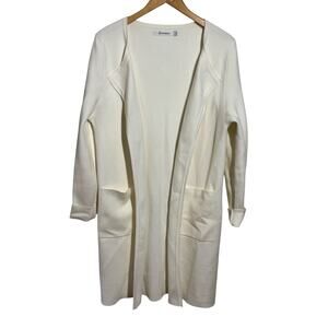 ANRABESS Long Sleeve Open Front Cardigan Coat Women L Off White Minimal Modest